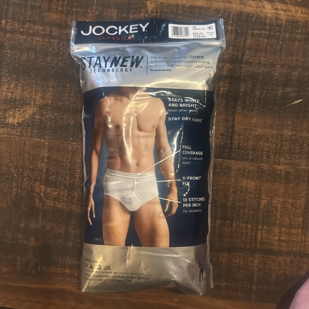 New Jockey Men's Classics Full Rise Briefs 3 Pack Large 38 100% Cotton White